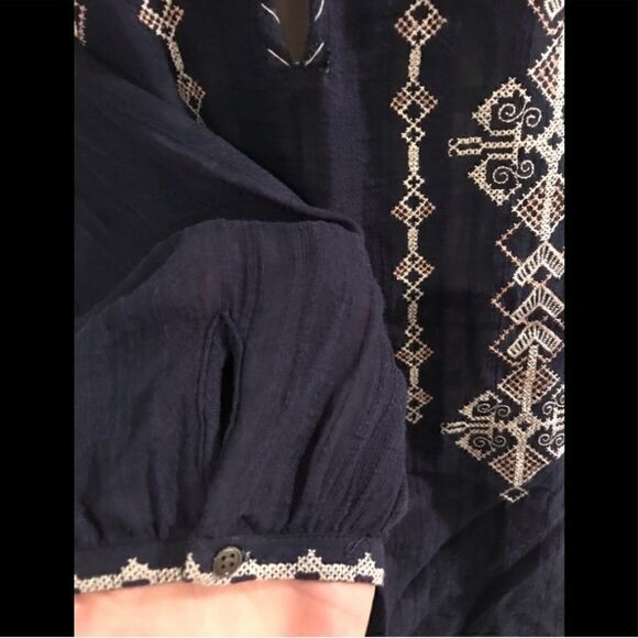 JOIE EMBROIDERED BOHO NAVY BLUE PEASANT BLOUSE XS - Picture 5 of 8